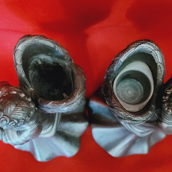 Vintage Metal Pewter Praying Angel Candle Stick Holder Set of 2 - Picture 11 of 14